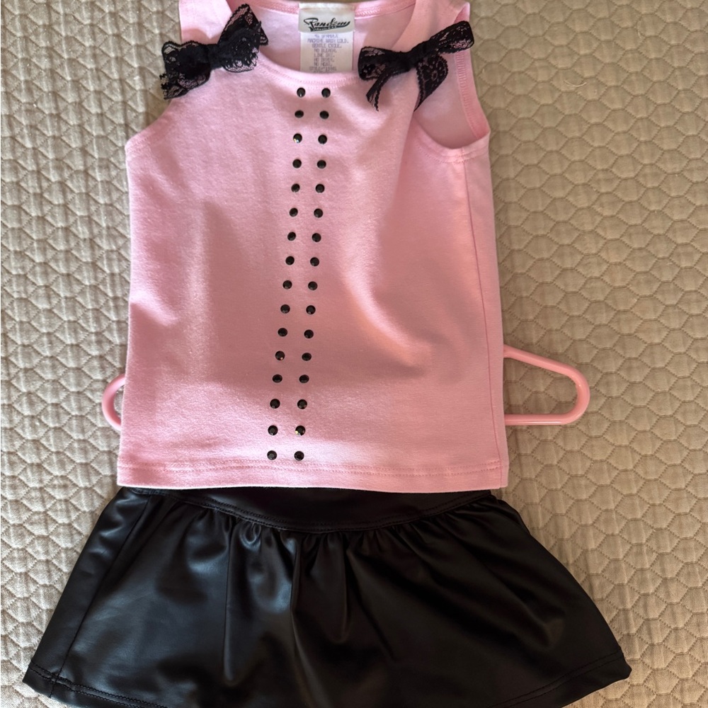 Pink and Black Sleeveless Top with Skirt